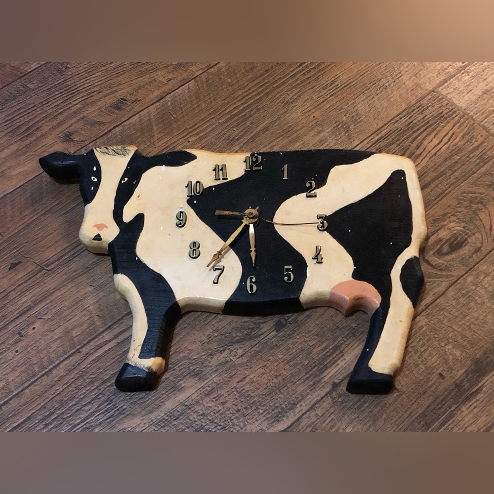Vintage Holstein Cow Wood Wall Clock, Country Primitive Cottage *not Working